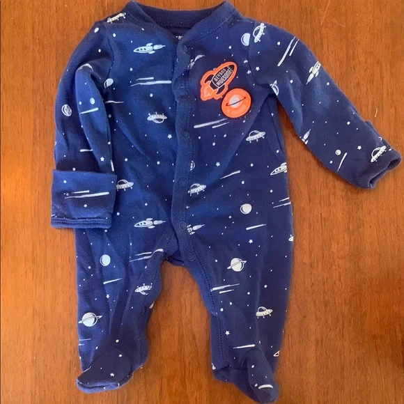 🍊5/$25 Carter's Newborn Blue and Orange Space-Themed Footie - Picture 2 of 2